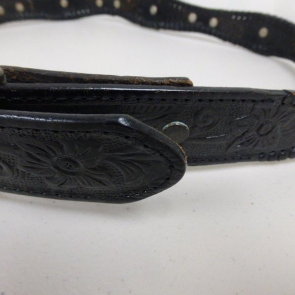 Vintage silver + gold concha tooled leather western belt 38 - Picture 7 of 7